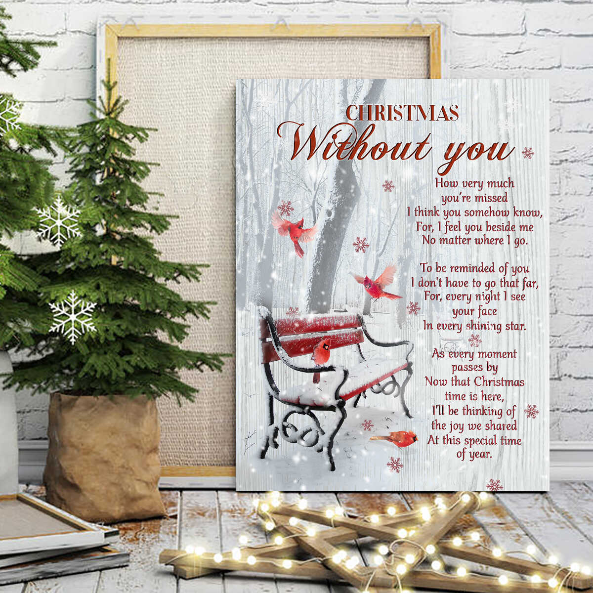 Christmas Without You Canvas, Red Cardinals Christmas, Personalized Christmas Memories Wall Art Memorial Gift Christmas Gift For Loss Loved One