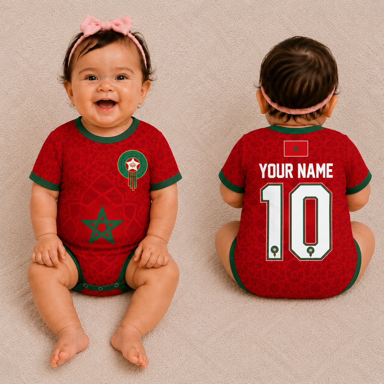 Custom Morocco Baby Bodysuit, Personalized Morocco Soccer Onesie, World Cup 2026 Baby Gift, Custom Name Number Outfit