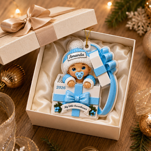 Baby Inside Gift Box Ornament - Real 3D Raised Ornament