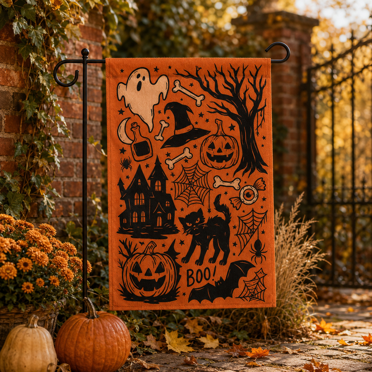 Vintage Halloween Garden Flag | Orange Black Cat Witch Yard Decor | Spooky Pumpkin BOO Banner d9658e51-93cb-4882-bcc3-30ba3c1e1621-banner-1.png
