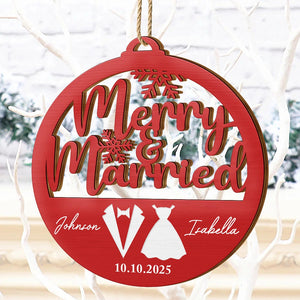 First Christmas Couple Merry & Married - Personalized Custom Shaped Wooden Ornament d96c8353-c67f-4beb-8068-ffe574c03c09-AT1754-CIN3607-MK-3.jfif