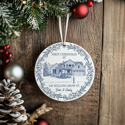 First Christmas At Our New House Custom Photo Sketch Line Art - Personalized Ornament d9843f86-849f-4484-a83e-b0a2c7b00e3d-or2.png