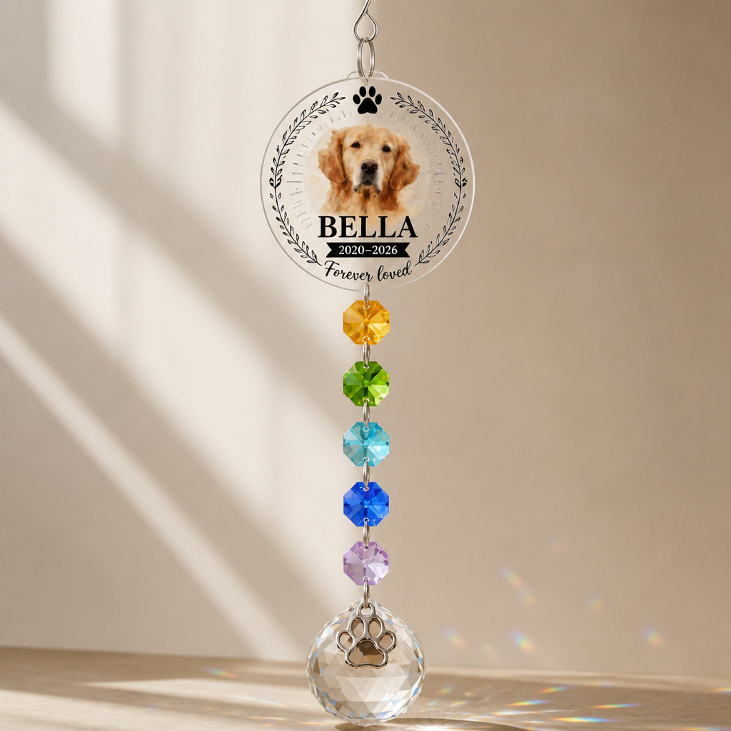 Custom Pet Memorial Suncatcher with Charm – Photo, Name & Dates - Personalized 1 Layered Suncatcher with Charm d9847b0e-4e2c-4bd6-a945-bbd215a675ff.jpg