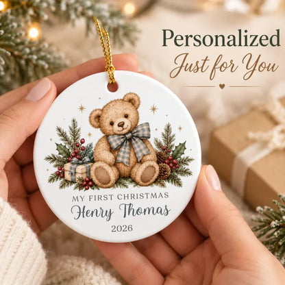 Personalized Baby's First Christmas Ornament, Teddy Bear with Blue Gingham Bow, Custom Name Ceramic Keepsake, Baby Boy Christmas 2026 d9a57b53-9a56-4795-a99b-ffef2c77537d-fgjyg-6-.webp