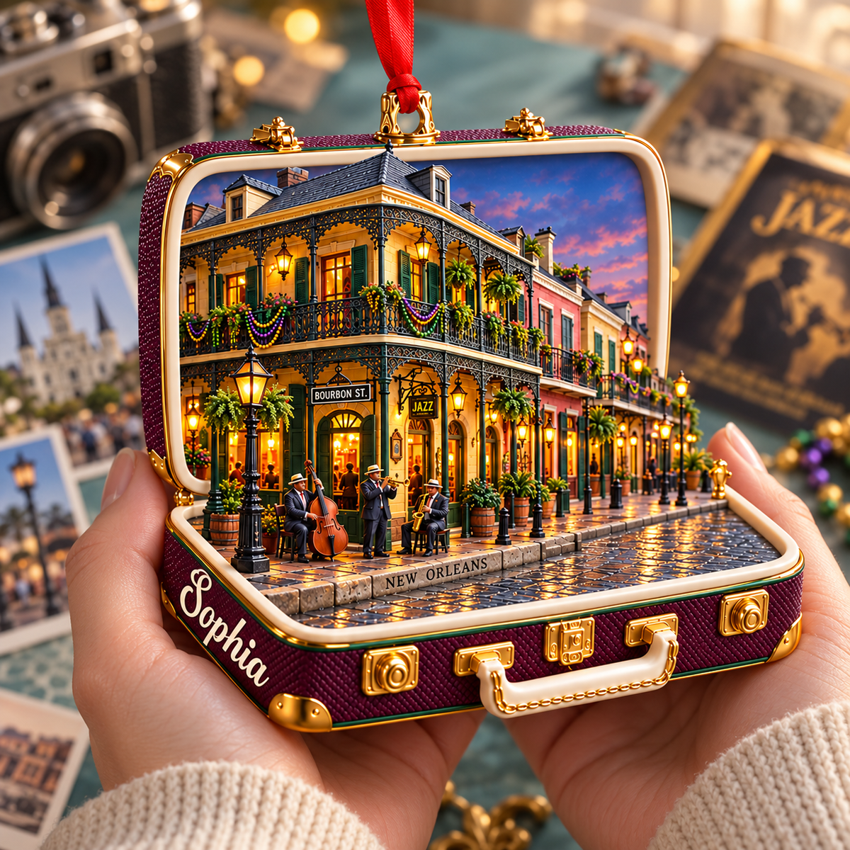Personalized 3D French Quarter Suitcase Christmas Ornament – New Orleans USA Travel Souvenir & Gift for New Orleans Lovers d9d50df8-fb42-4892-9c4d-964821ea84cb-New-Orleans-French-Quarter-keepsake-4.png
