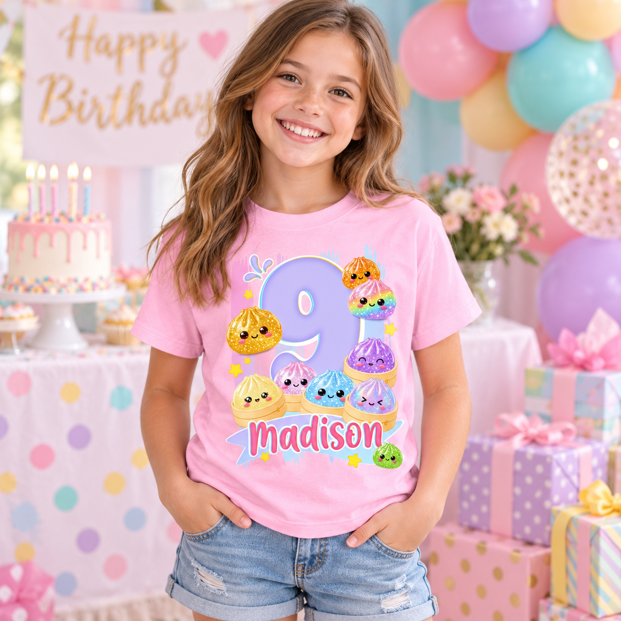 Personalized Birthday Dumpling T-Shirt for Girls – Custom Name Cute Glitter Bao Buns Birthday Party Tee d9de3dc8-0466-4c6c-bee5-7e7200e6182c-banner-1.png