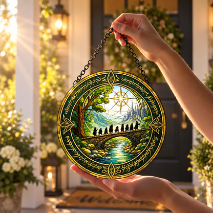 Fantasy Fellowship Stained Glass Suncatcher, Epic Adventure Window Hanging, Medieval Landscape Decor, Nature Lover Gift, Magical Forest Art d9f4aed9-460e-4193-933c-2c8f8f47de45-fg-2-.png