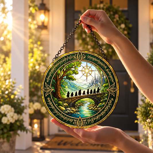 Fantasy Fellowship Stained Glass Suncatcher, Epic Adventure Window Hanging, Medieval Landscape Decor, Nature Lover Gift, Magical Forest Art d9f4aed9-460e-4193-933c-2c8f8f47de45-fg-2-.png