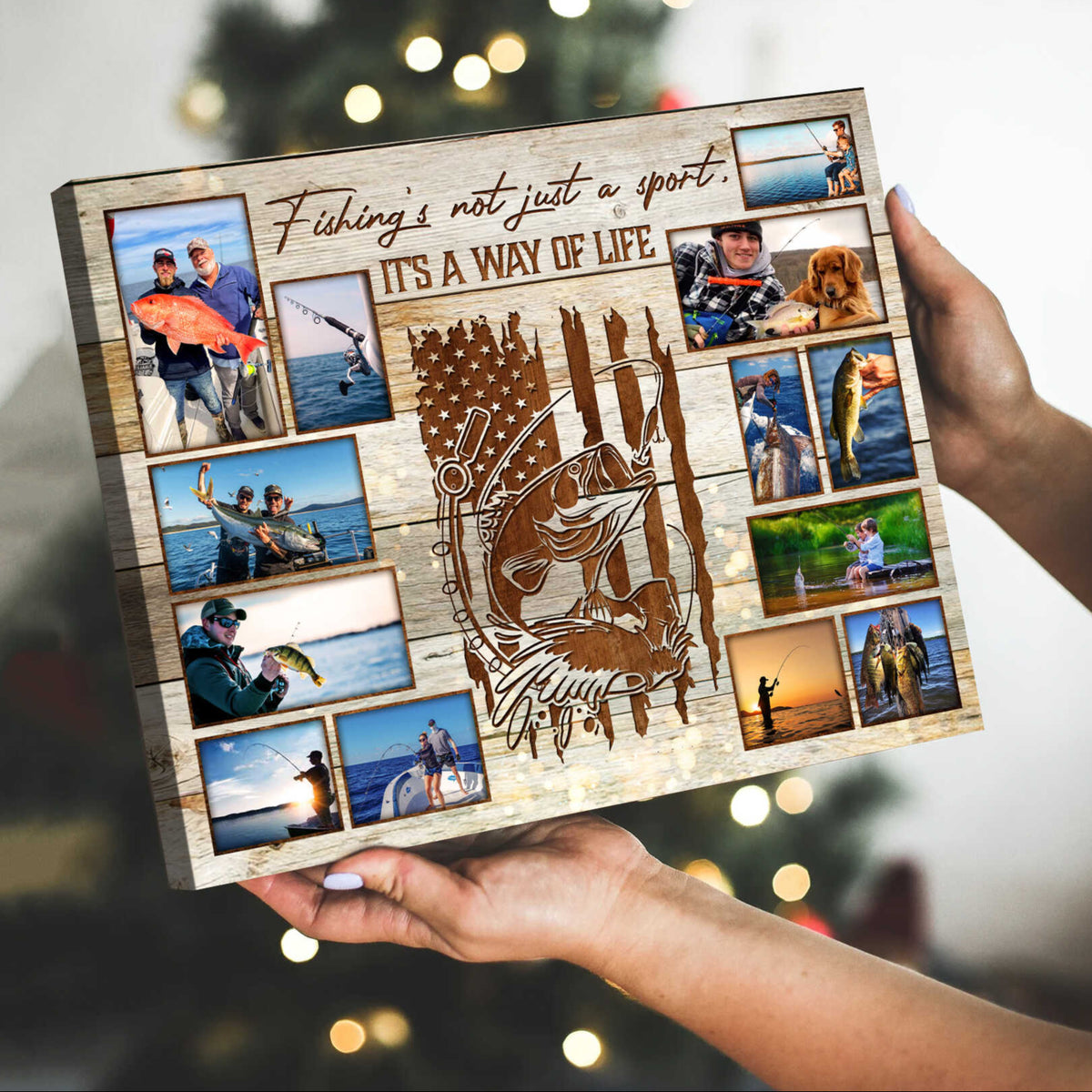 Fishing Photo Collage Canvas, Personalized Gift For Fisherman, Fishing Gift For Him, Father s Day Gift Ideas