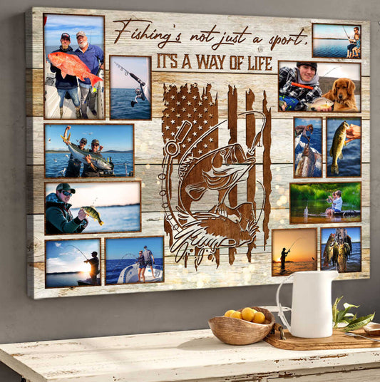 Fishing Photo Collage Canvas, Personalized Gift For Fisherman, Fishing Gift For Him, Father s Day Gift Ideas