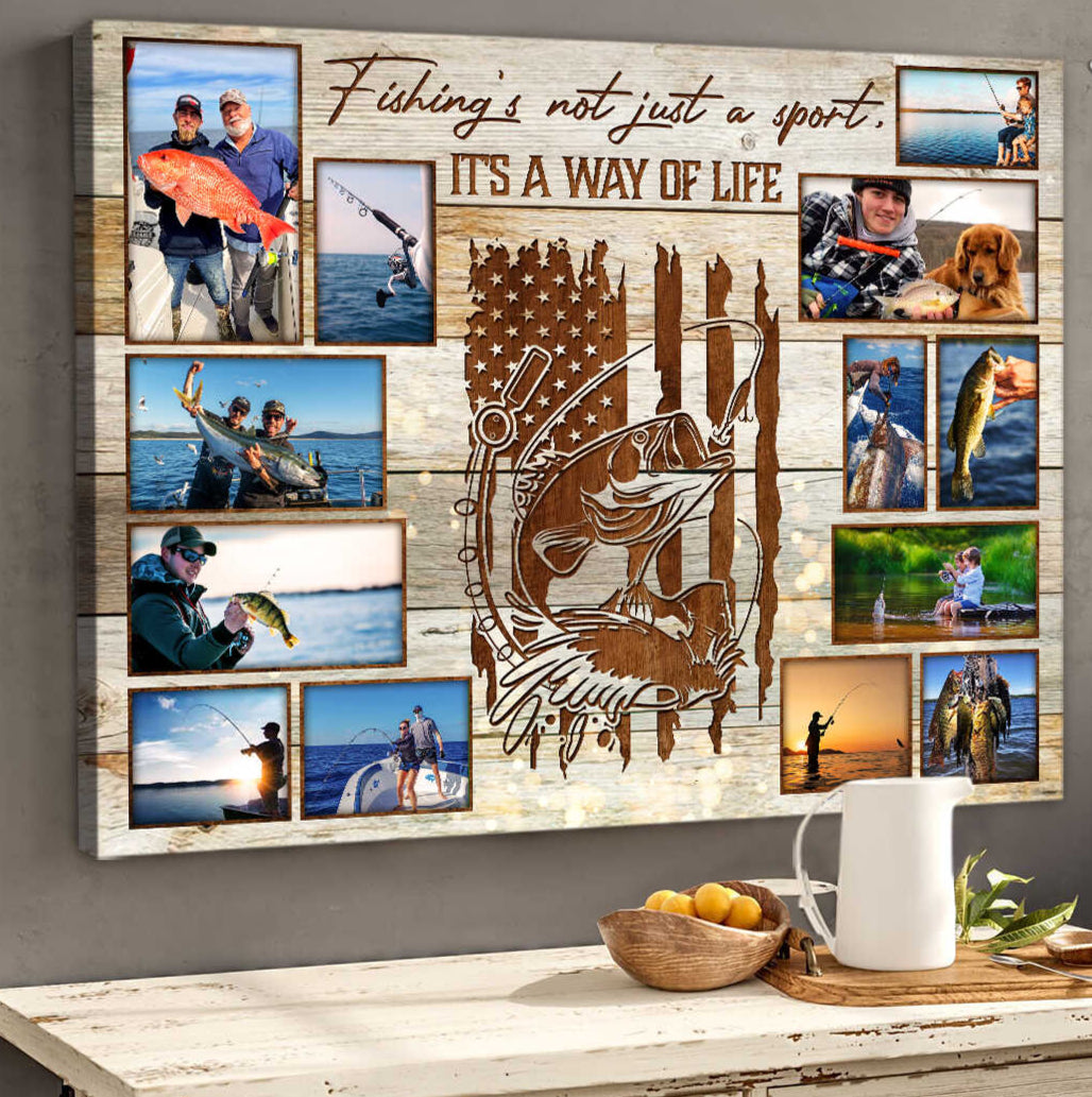 Fishing Photo Collage Canvas, Personalized Gift For Fisherman, Fishing Gift For Him, Father s Day Gift Ideas