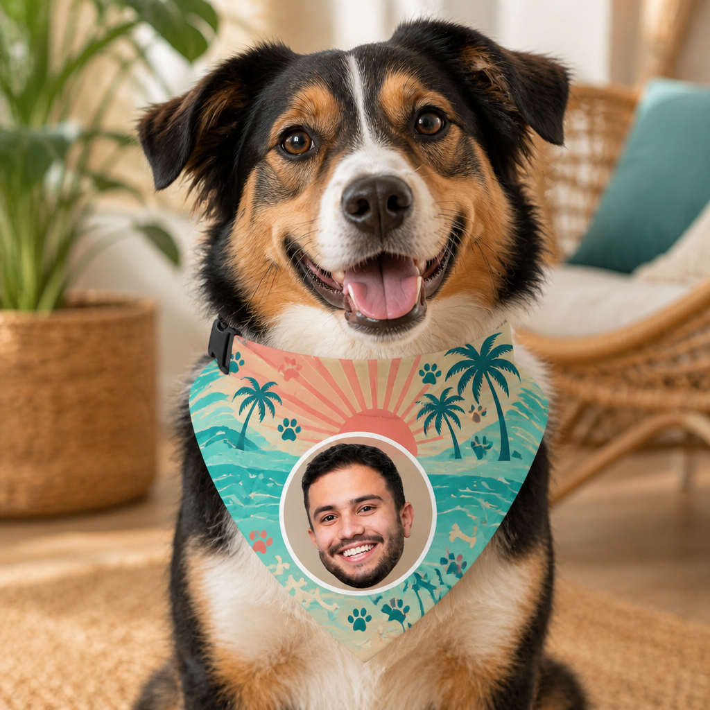 Tropical Face-Photo Pet Bandana Collar - Personalized Pet Bandana Collar With Adjustable Buckle da20dedf-2d00-4fac-b830-9f3f8ded52ef.png