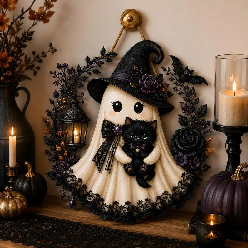Halloween Ghost Door Hanger, Witch Ghost With Black Cat Wooden Door Sign, Spooky Fall Wall Decor With Jute Twine da21a222-2d85-440a-a6be-ab62fdc305db-tyio9pfd-5-.webp
