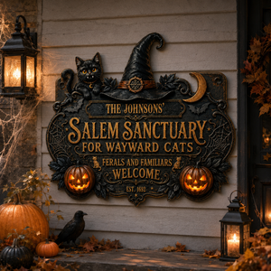 Personalized Salem Sanctuary for Wayward Cats Cut Metal Sign, Custom Family Name Halloween Cat Wall Decor, Black Cat Witch Sign, Spooky Front Door or Porch Decoration da2cd9b5-11c7-42ed-8264-f8c546cc4837-banner-2.png