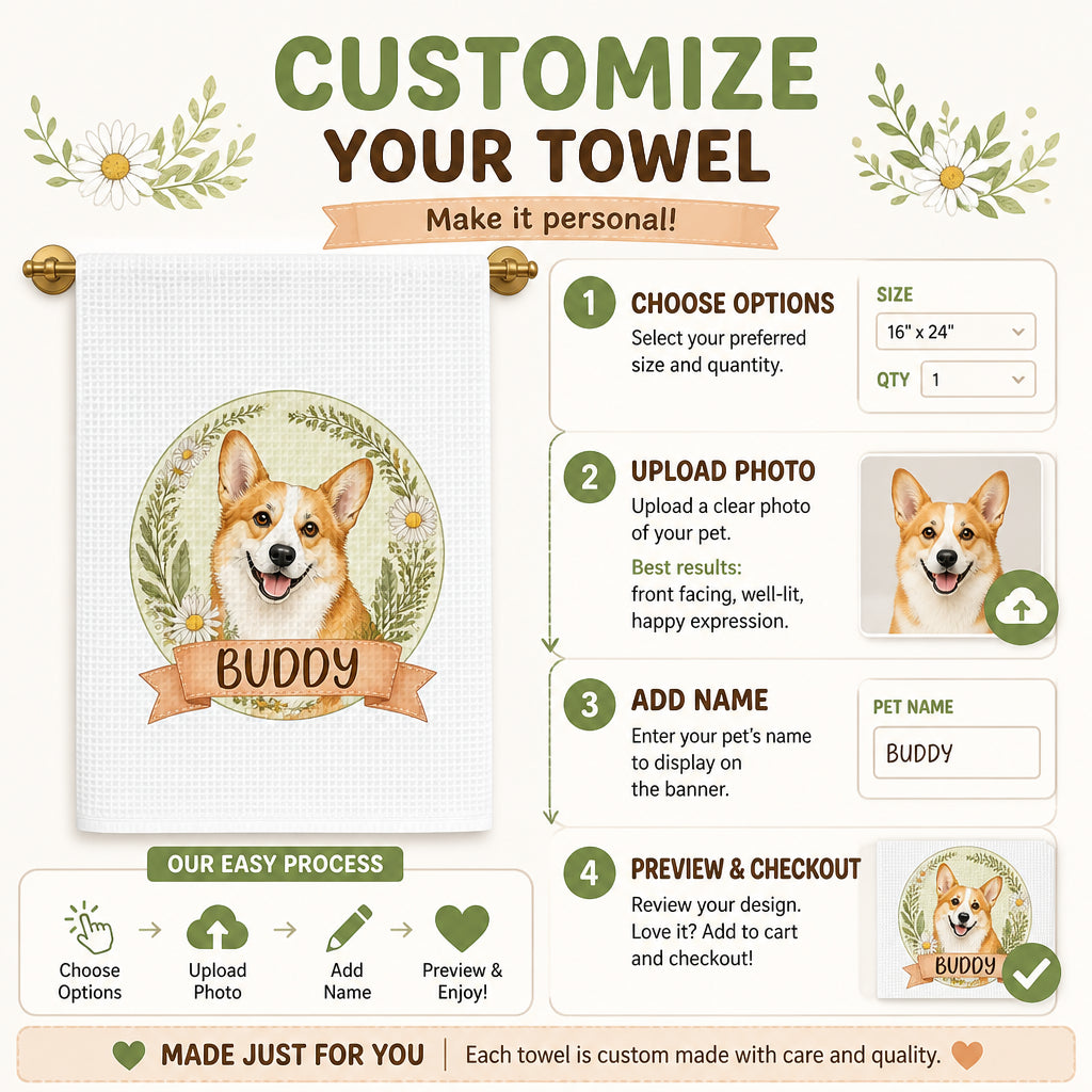 Corgi With Flowers Personalized Kitchen Towel - Personalized Kitchen Towel da4646f1-b3e3-4e06-9df4-f83c057b705a.jpg