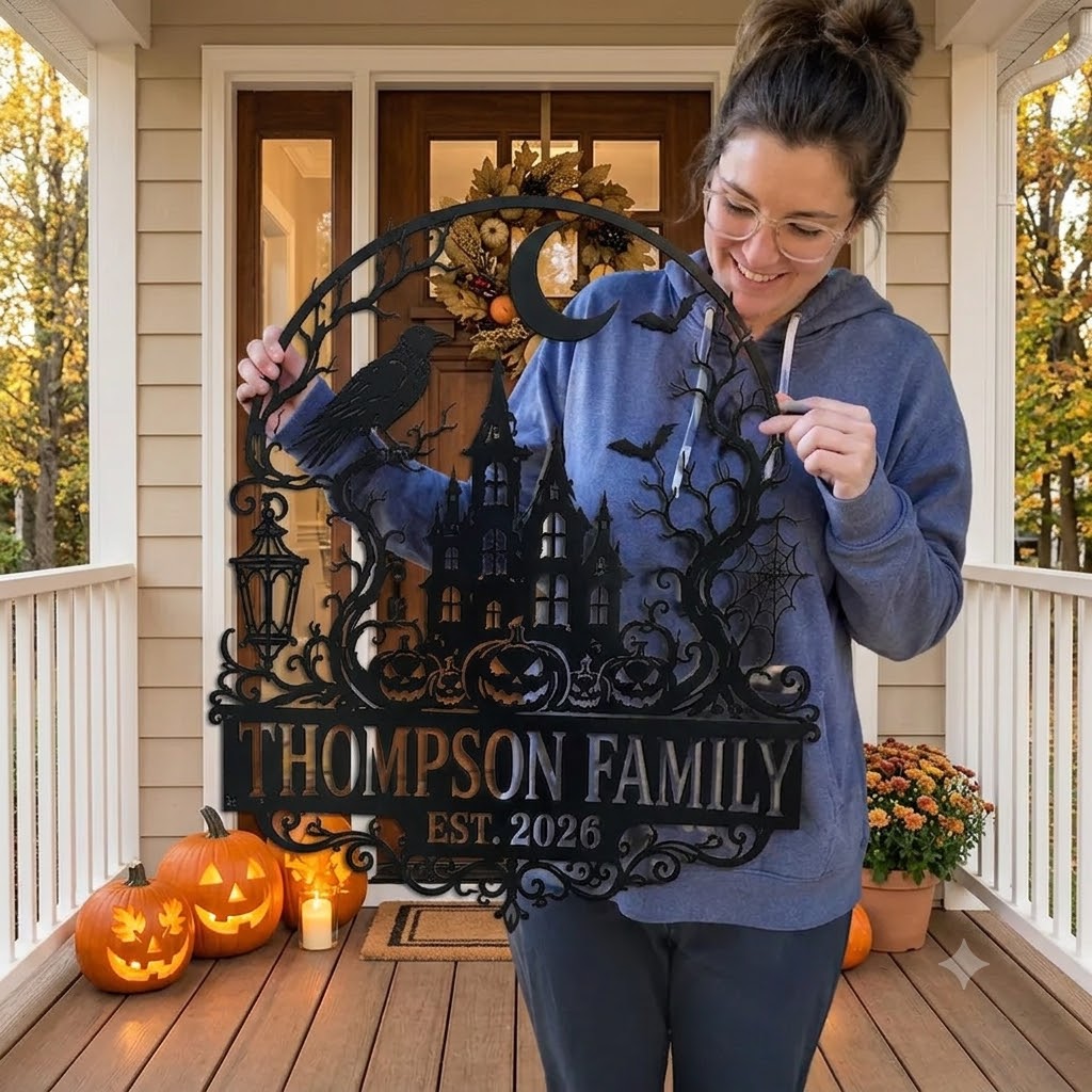 Custom Halloween Metal Sign, Personalized Family Name Haunted House Decor, Spooky Outdoor Porch Sign, Halloween Decoration Wall Art da51a956-c001-4ea6-b6a0-96fba51db555-7543a0a0-aa9c-4088-abd9-00eca390f8d6.jfif