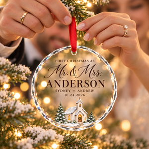 Personalized First Christmas as Mr. & Mrs. Crystal Ornament – Snowy Church with Custom Last Name, Couple Names & Wedding Date da5634a2-63e8-4852-b154-4d681988419e-Image-Sep-29-2026-08_57_26-AM-4.png