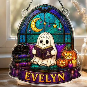 Personalized Cozy Ghost Reader Stained-Glass Suncatcher - Personalized Suncatcher Ornament da5afb4c-fe85-438f-8960-0b1867787a7d.jpg