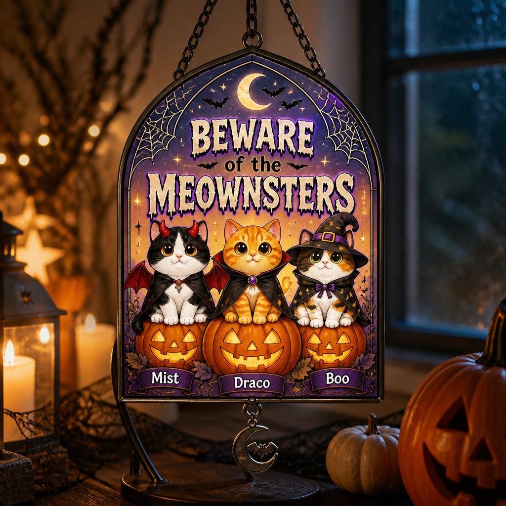 Beware of the Meownsters — Custom Pet Halloween Garden Flag - Personalized 1 Layered Suncatcher with Charm da610658-cb09-498f-8236-767d95fa4299.jpg