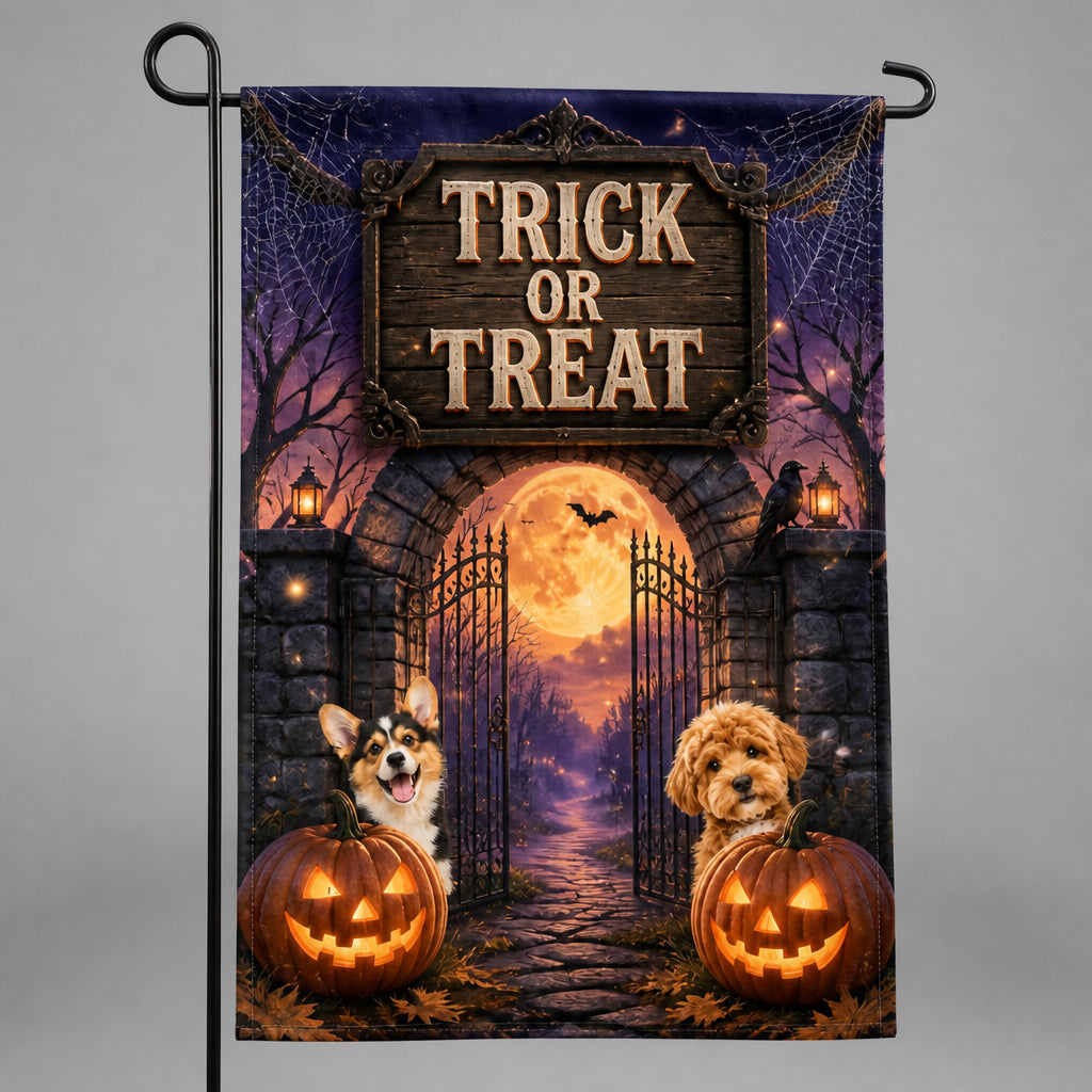 Trick or Treat Halloween Pet Photo Garden Flag - Personalized Family Flag da908c59-3e8f-43e5-8133-e6a08250ab7b.jpg