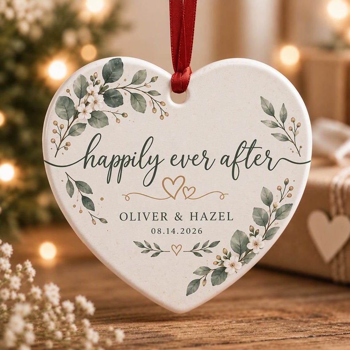 Personalized Wedding Ceramic Ornament, Custom Couple Names Heart Keepsake, Happily Ever After Anniversary Gift dabdaf76-49bb-4d3b-909b-40cf355eb2cd-4.jpg