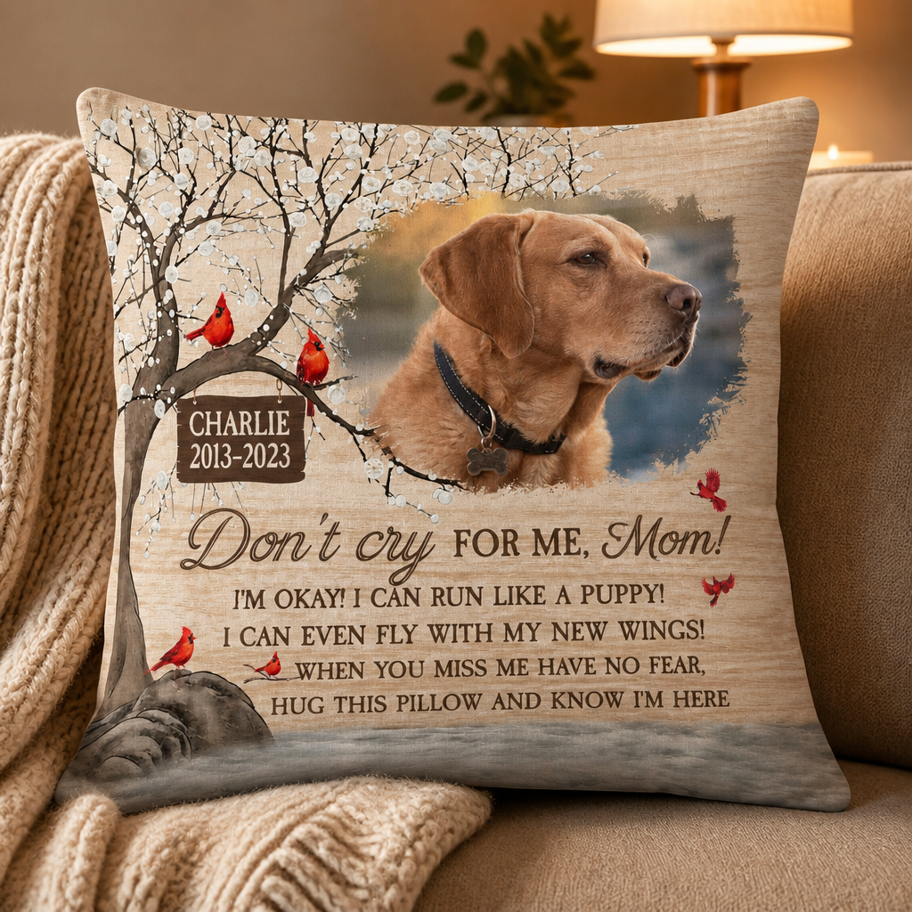 Pet Memorial Pillow – Don't Cry For Me, Mom – Custom Photo, Name & Years - Personalized Pillow dac35ea5-3e07-4bf4-9821-9f401d8b9126.png