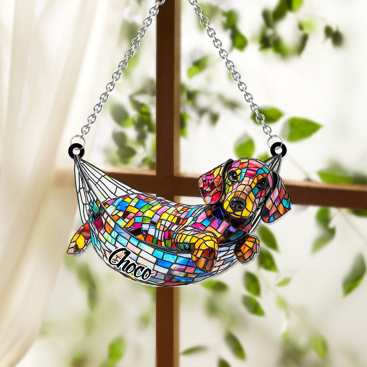 Stained Glass Chilling Dog - Personalized Dog Window Hanging Suncatcher Stained Glass Ornament Gift Dog Lovers Housewarming Gift