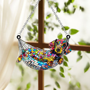 Stained Glass Chilling Dog - Personalized Dog Window Hanging Suncatcher Stained Glass Ornament Gift Dog Lovers Housewarming Gift