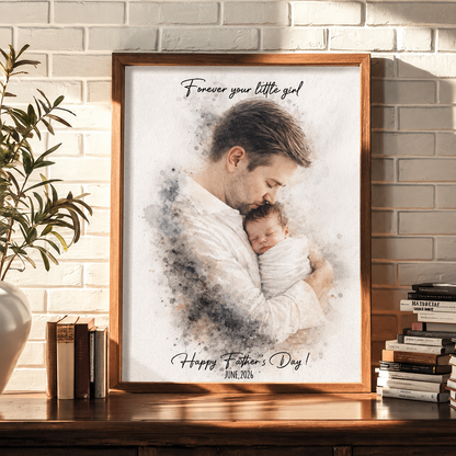 Fathers Day Gift, Personalized Watercolor Portrait from Daughter, Forever Your Little Gift for Dad, New Dad Gifts Era Family Gift