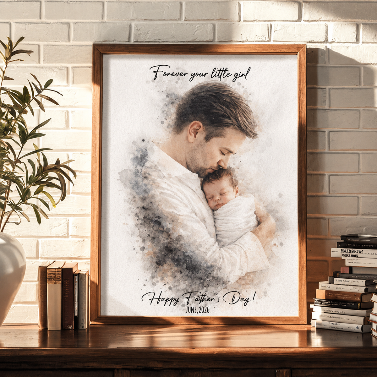 Fathers Day Gift, Personalized Watercolor Portrait from Daughter, Forever Your Little Gift for Dad, New Dad Gifts Era Family Gift