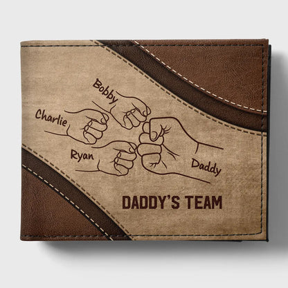 Daddy's Team Fist Bump Personalized Men s Wallet, Father's Day Gift, Birthday Gift For Husband, Dad, Grandpa