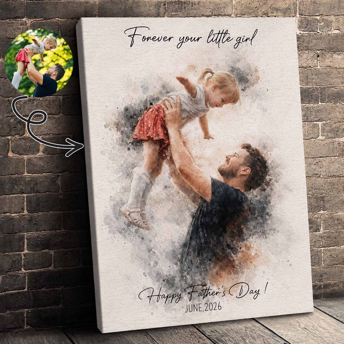 Fathers Day Gift, Personalized Watercolor Portrait from Daughter, Forever Your Little Gift for Dad, New Dad Gifts Era Family Gift