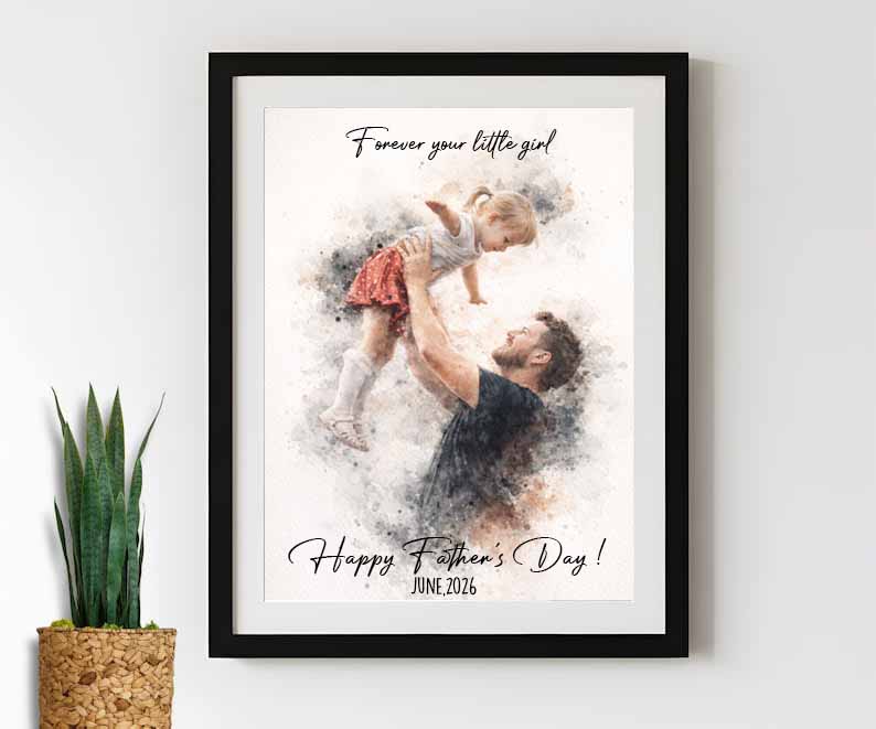 Fathers Day Gift, Personalized Watercolor Portrait from Daughter, Forever Your Little Gift for Dad, New Dad Gifts Era Family Gift