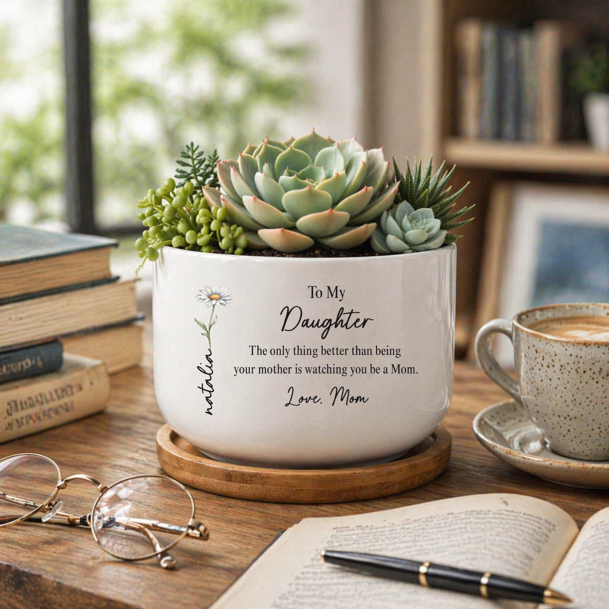 Daughter Gift From Mom, Daughter Ceramic Plant Pot, Gift For Daughter From Mom, Daughter Birthday Gift