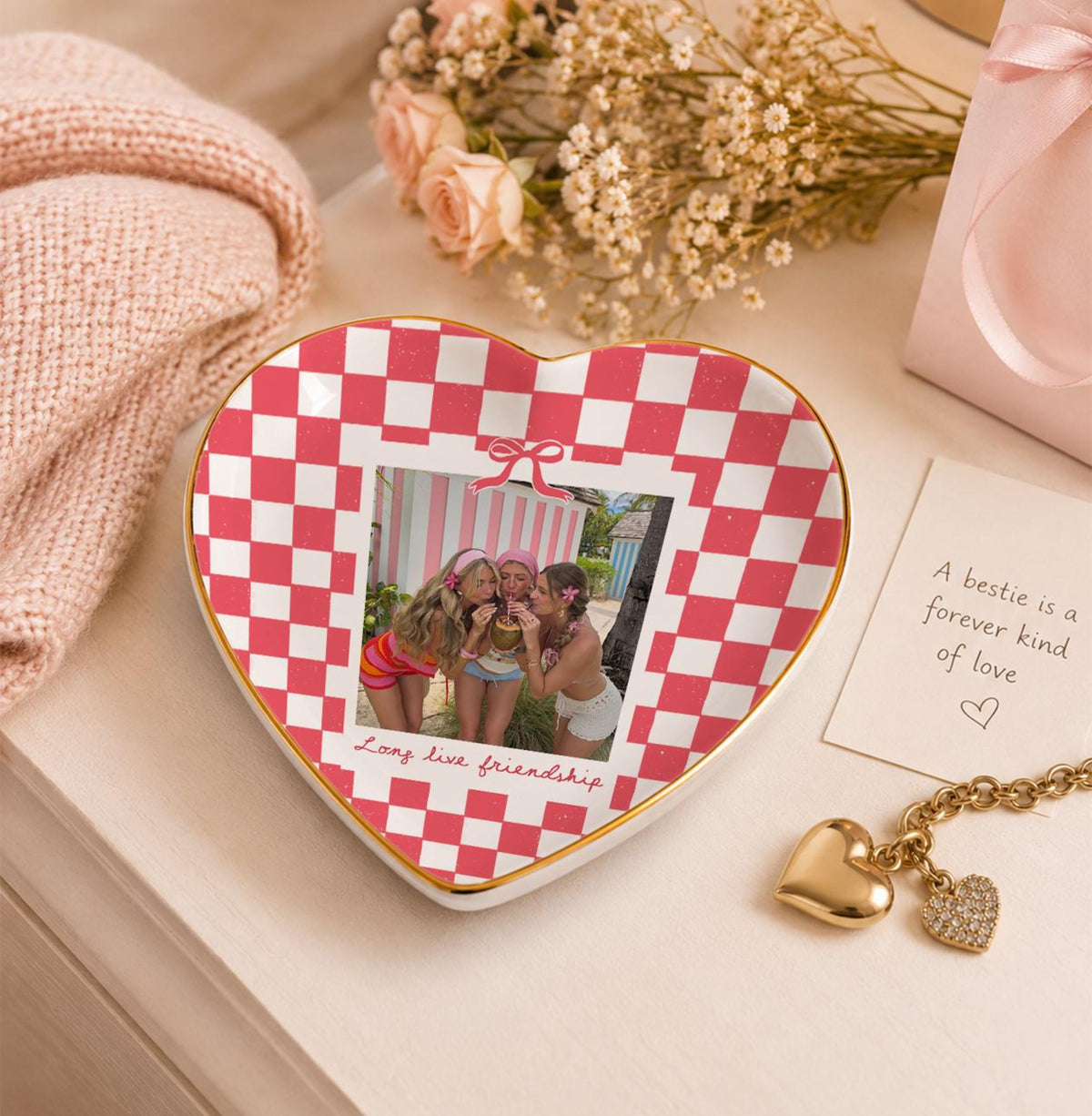 Personalized Besties Photo Ring Dish, Ceramic Best Friend Jewelry Dish, Sister Birthday Gifts For Her, Bridesmaid Striped Trinket Tray db032af3-db92-4141-a53d-a6233f182fe5-6.jpg