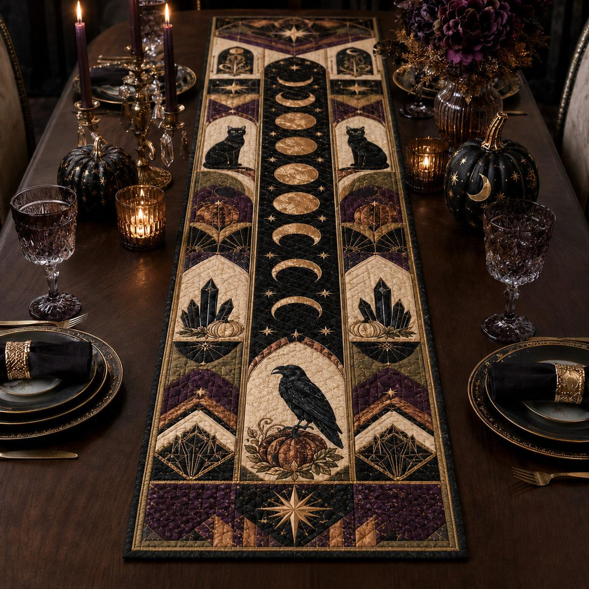 Halloween Quilted Table Runner, Fall Table Runner, Pumpkin Cat Ghost Bat Table Decor, Spooky Autumn Dining Table Runner Halloween Home Decor db0a0bd3-59eb-4568-b405-821a4e86f93e-1.jpg