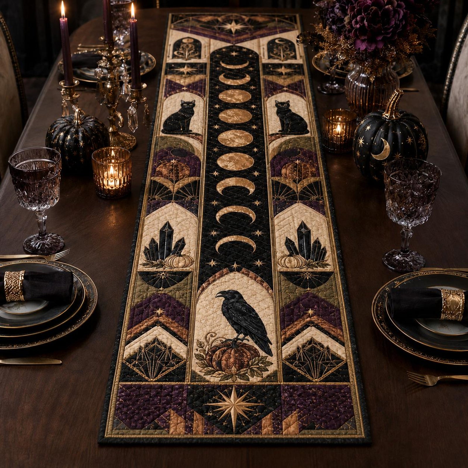 Halloween Quilted Table Runner, Fall Table Runner, Pumpkin Cat Ghost Bat Table Decor, Spooky Autumn Dining Table Runner Halloween Home Decor db0a0bd3-59eb-4568-b405-821a4e86f93e-1.jpg