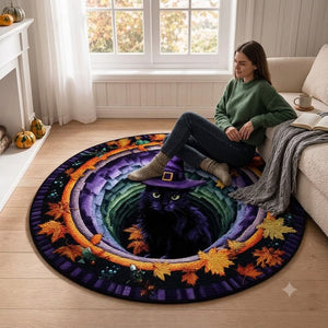 Halloween Black Witch Cat Circle Rug, 3D Vortex Illusion Round Rug, Fall Autumn Leaves Spooky Decor, Witchy Floor Carpet Gift for Halloween db1192d5-91c3-4eae-9faa-e291d77e7781-73720196-18d9-4ee7-bd08-7ed130d2de73.jfif