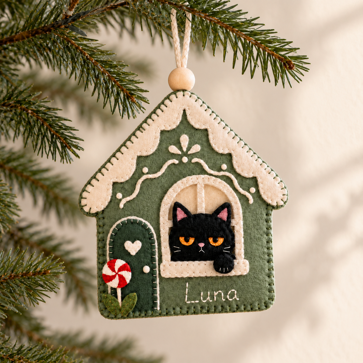 Personalized Black Cat Felt Ornament, Custom Name Gingerbread House Christmas Decoration, Cat Lover Gift db1ea3f6-0527-4acc-8440-6dca79e21547-7.png