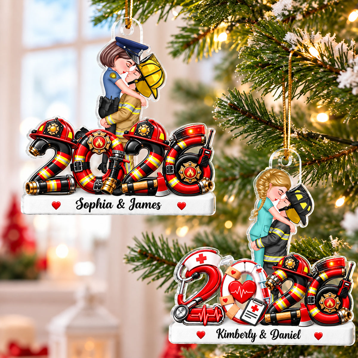 Hero Police Firefighter Nurse Military Couple - Personalized Acrylic Ornament - Christmas Gift For Him, For Her, Husband, Wife db20bd58-5292-4260-9407-63273af4351b-banner-4.jpg