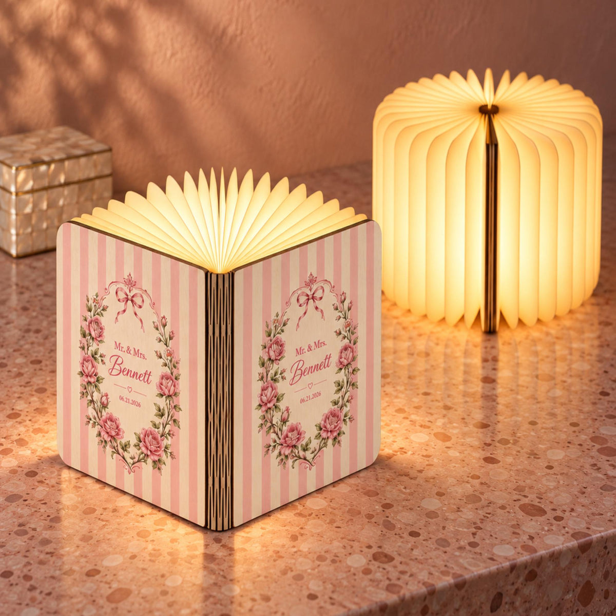 Personalized Floral Wreath Book Lamp, Custom Name Striped Folding Magnetic Table Light, Wedding Keepsake, Engagement Anniversary Gift db564f5c-6d50-47f8-a060-abbe41499a5e-3.jpg