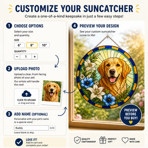 Custom Pet Stained-Glass Round Suncatcher – Floral Portrait - Personalized Suncatcher Stained Glass db581f70-dc5d-4c60-91cc-7c1ac28e9c05.jpg