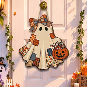 Patchwork Ghost Door Hanger, Rustic Halloween Fall Decor Sign dbb0a456-429a-464c-bea0-67442daa610a-2.jpg