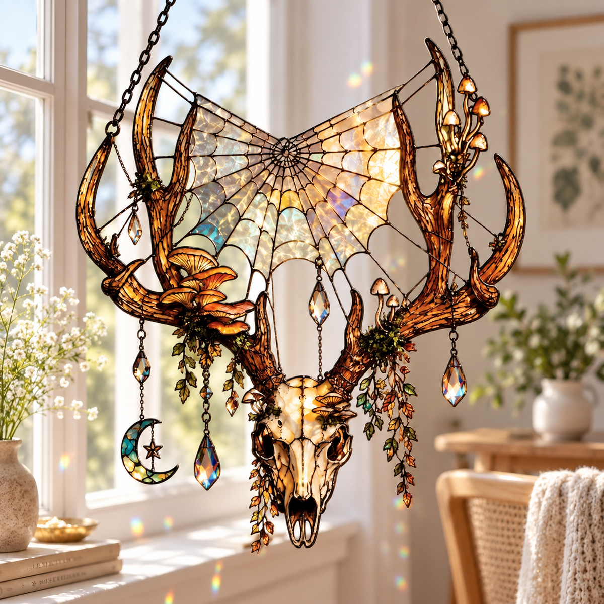 Deer Skull Acrylic Suncatcher, Gothic Faux Stained Glass Window Hanging, Woodland Witch Decor dbbadf4f-fa49-4d05-8558-598e95516ca6--gh.png