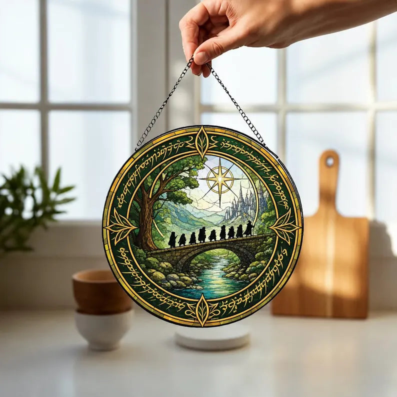 Fantasy Fellowship Stained Glass Suncatcher, Epic Adventure Window Hanging, Medieval Landscape Decor, Nature Lover Gift, Magical Forest Art dbe31113-e1fa-4bac-b800-40551141d2b0-fg-32-.webp