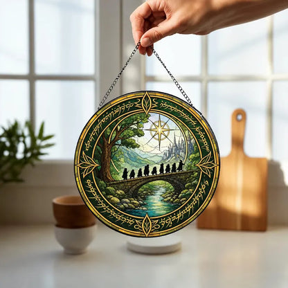 Fantasy Fellowship Stained Glass Suncatcher, Epic Adventure Window Hanging, Medieval Landscape Decor, Nature Lover Gift, Magical Forest Art dbe31113-e1fa-4bac-b800-40551141d2b0-fg-32-.webp