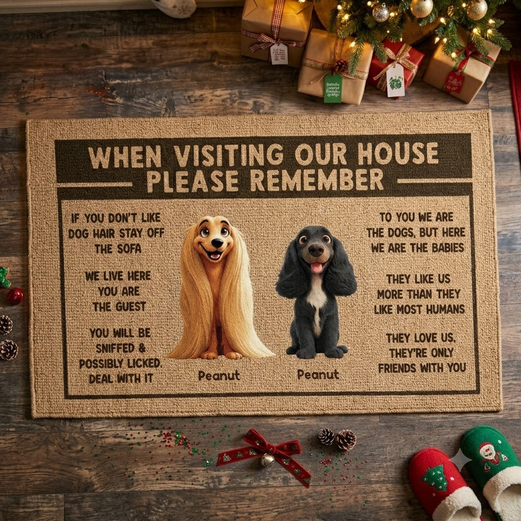 3D Effect Cartoon Dogs When Visiting My House Please Remember Personalized Doormat