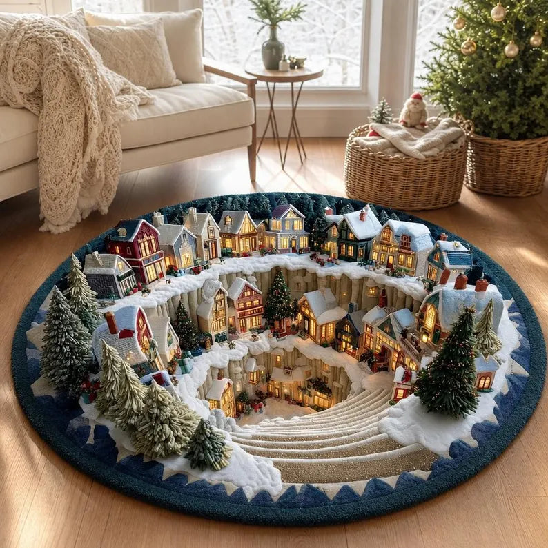 Snow Town Spiral Staircase 3D Round Rug, Christmas Snowy Village Vortex Optical Illusion Floor Mat, Non Slip Xmas Decor, Christmas Gift dc17d351-6fbd-4cce-985a-e663ba936e59-fghhhg-1-.webp