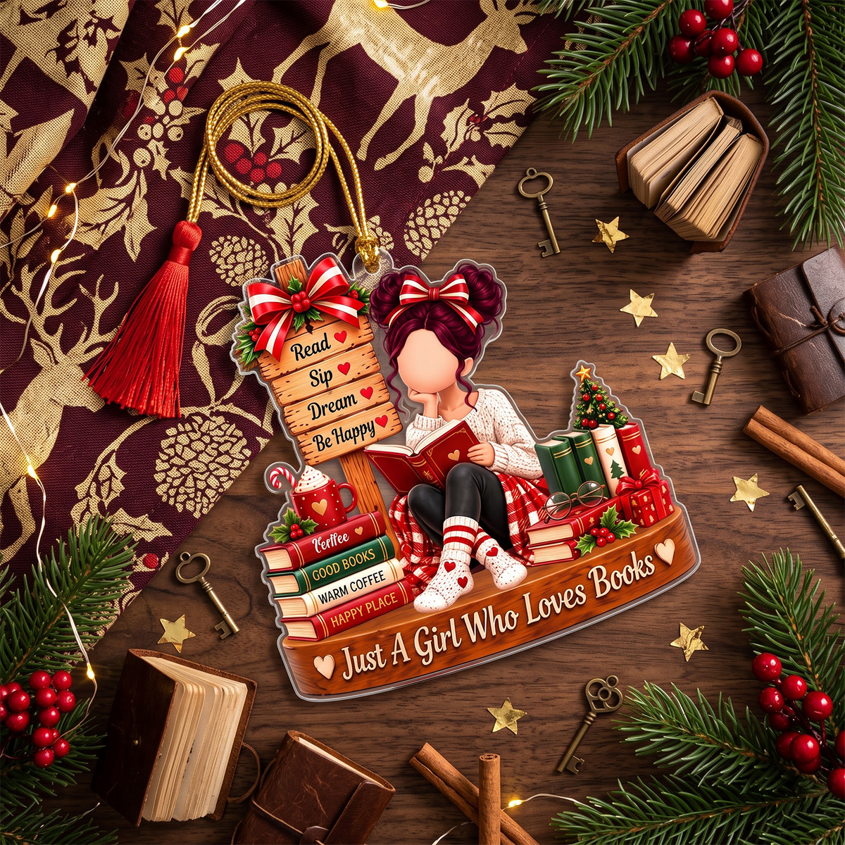 Just a Girl Who Loves Books - Personalized Acrylic Ornament - Christmas Gift for Daughter, Granddaughter dc2b65f0-bfab-4901-b8d8-b9b7ff805c3f-MOCKUP-6.png