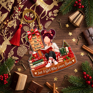 Just a Girl Who Loves Books - Personalized Acrylic Ornament - Christmas Gift for Daughter, Granddaughter dc2b65f0-bfab-4901-b8d8-b9b7ff805c3f-MOCKUP-6.png